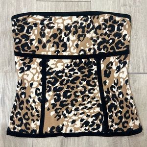 CACHE- MEDIUM- BLACK, DARK BEIGE TAN and WHITE ANIMAL PRINT STRAPLESS TOP